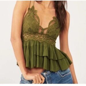 NWT FREE PEOPLE Adella Cami in Olive Sparrow, size Small Bohemian style Top